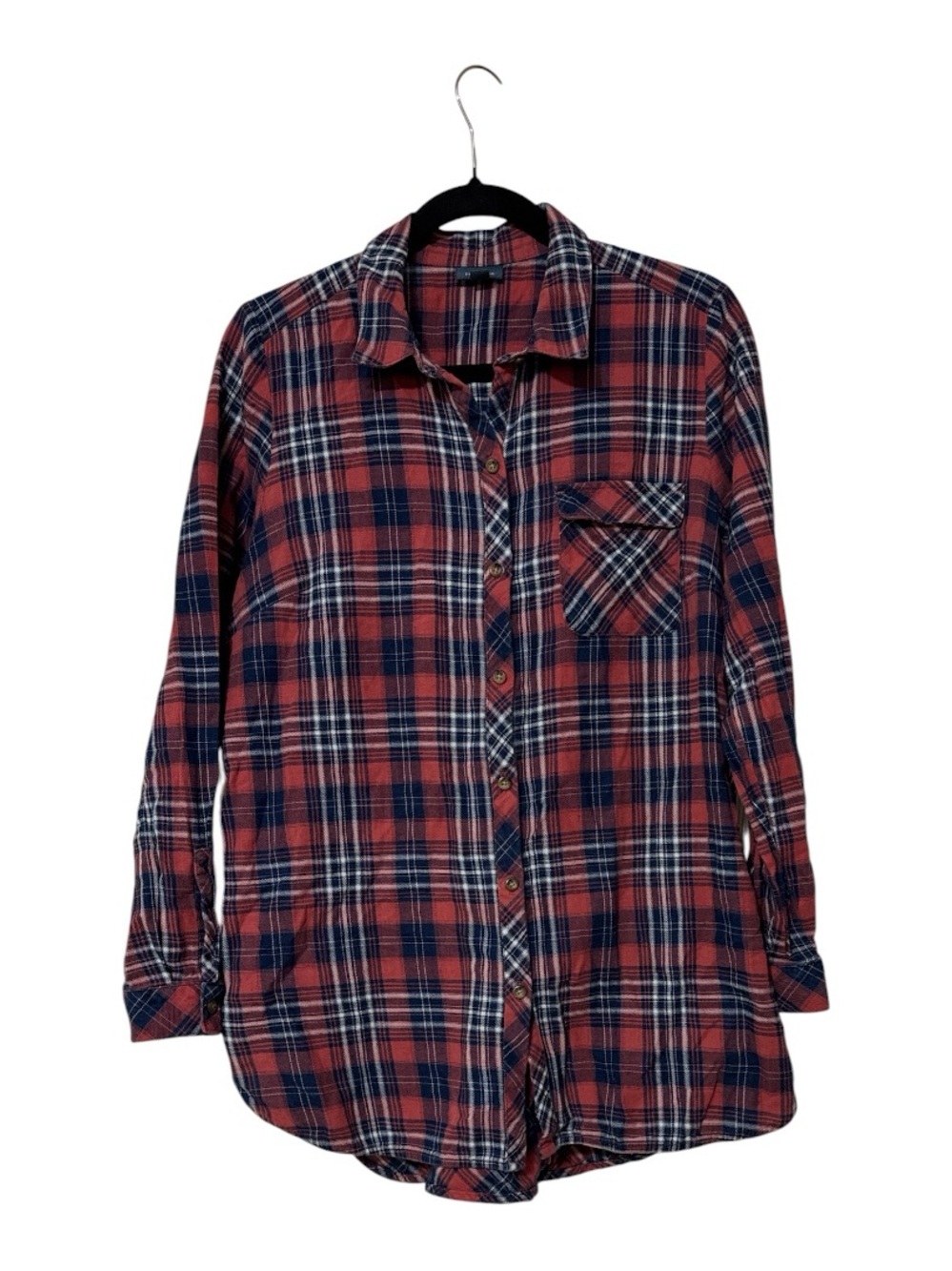 J. Jill Navy and Pink Plaid Button-Down Shirt